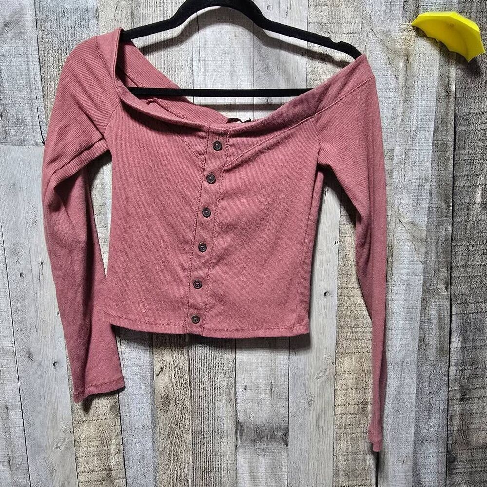 Abercrombie & Fitch A&F Mauve Off Shoulder Crop Top Medium Girly Preppy Trendy